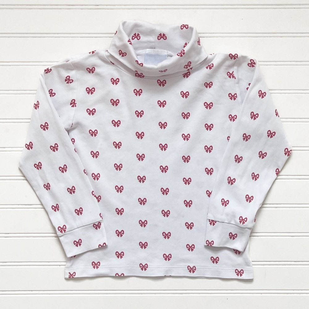 LITTLE ENGLISH VGUC Pima Cotton Red French Bow Print Turtle Neck Layering Blouse
